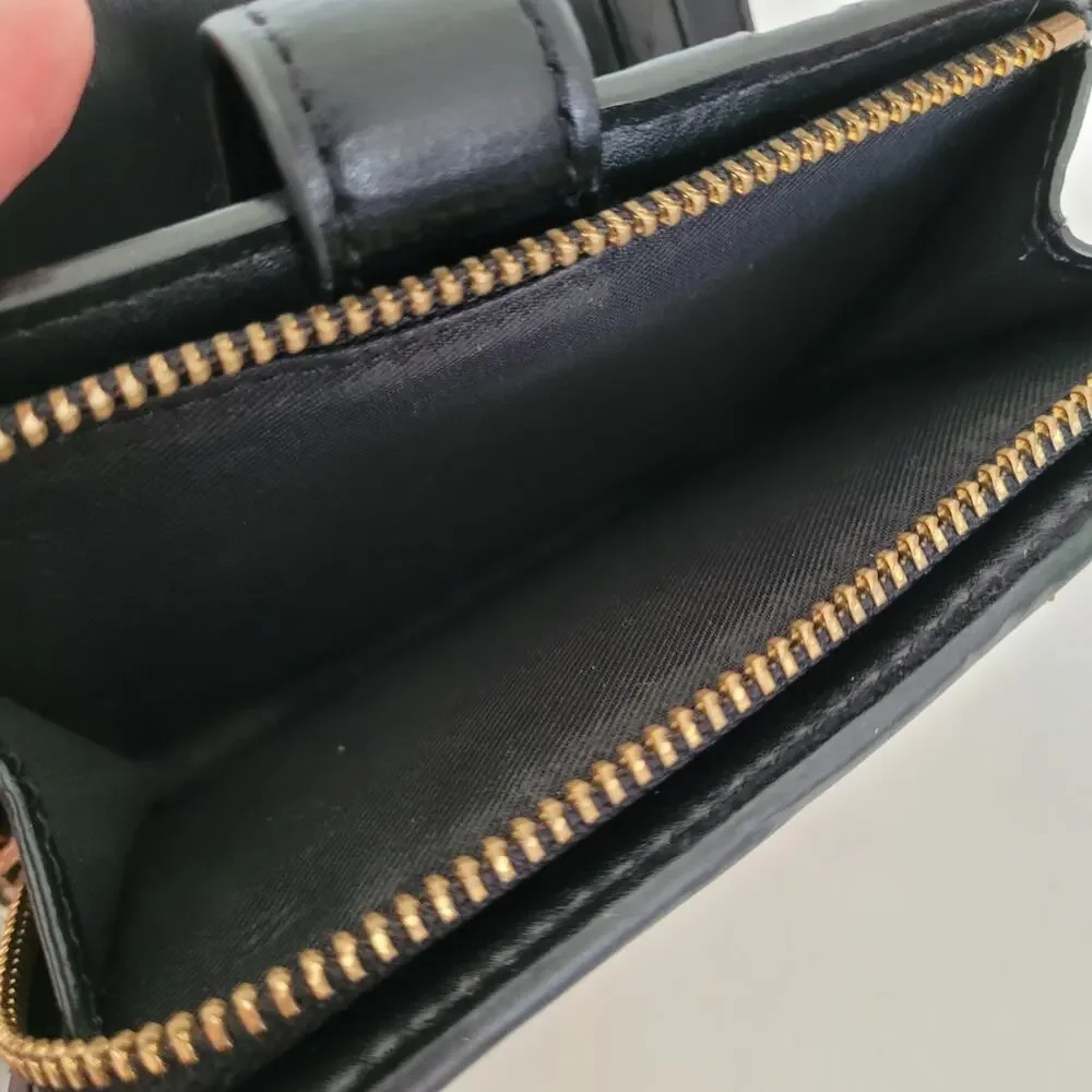 Coach Wallet‎ Crossgrain Leather Monogram Black Tan Medium Bifold Logo Compact